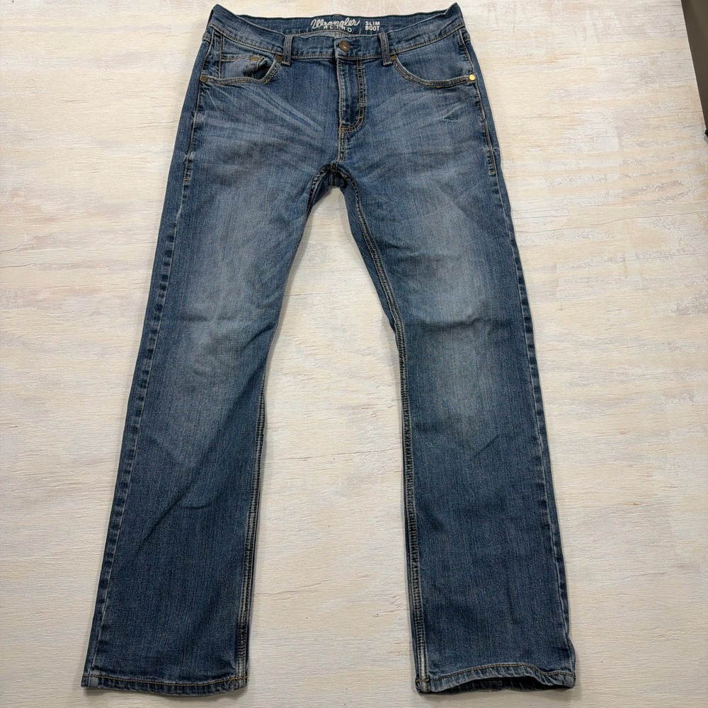 Wrangler Jeans Retro Slim Boot 32x31 Western Denim Mid Wash Blue Mens